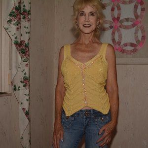 yellow hand knit shell
